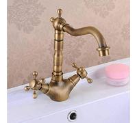 VFfotO Grifo para lavabo de baño, latón antiguo, giratorio, doble manija
