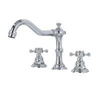 VFfotO Grifos para lavabo de 3 agujeros, control de doble mango, estilo europeo, grifo mezclador de agua caliente y fría (cromo)