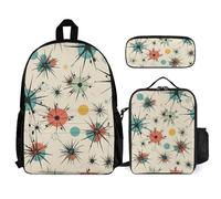 VFKLT Atomic Stars - Mochila con diseño retro con lonchera y estuche, juego de 3 piezas, bolsa de viaje, mochila casual para laptop, color blanco, talla única, mochilas de viaje, Blanco, talla única