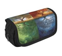VFKLT Estuche para lápices con diseño de árbol de la vida para las cuatro estaciones, estuche de doble capa, bolsa de lápices de gran capacidad, estuche portátil con doble cremallera, bolsa de
