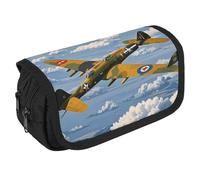 VFKLT Estuche para lápices de avión de la Segunda Guerra Mundial de la Segunda Guerra Mundial, estuche de doble capa, estuche portátil con doble cremallera, bolsa de maquillaje para hombres y mujeres,