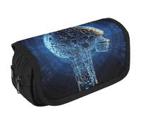 VFKLT Estuche para lápices de inteligencia artificial con diseño de cerebro de doble capa, gran capacidad, doble cremallera, portátil, para hombres, mujeres, viajes, negocios, oficina