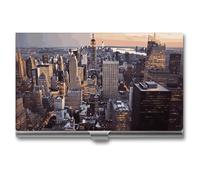 VFKLT Funda para tarjetas de visita de la ciudad de Nueva York, delgada, portátil, de metal, organizador de tarjetas de crédito, cartera para tarjetas de crédito, funda para tarjetas de crédito, funda