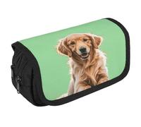 VFKLT Golden Retrievers - Estuche para lápices de doble capa, gran capacidad, doble cremallera, portátil, para hombres, mujeres, viajes, negocios, oficina