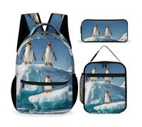 VFKLT Juego de 3 mochilas con diseño de pingüinos en el iceberg, bolsa de viaje, portátil, casual, mochila deportiva con lonchera y estuche, pingüinos en el iceberg, talla única, mochilas, Pingüinos