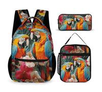 VFKLT Juego de 3 mochilas con diseño de plantas tropicales y loros, bolsa de viaje, portátil, casual, mochila deportiva con lonchera y estuche, plantas tropicales y loros, talla única, mochilas,