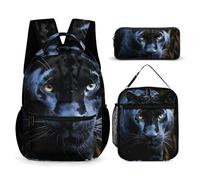 VFKLT Juego de 3 mochilas con ojos azules, bolsa de viaje, portátil, casual, mochila deportiva con lonchera, estuche para lápices, pantera con ojos azules, talla única, mochilas, Pantera con ojos