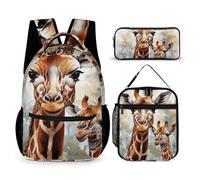 VFKLT Juego de 3 mochilas de acuarela, ciervo, jirafa, bolsa de viaje, portátil, casual, mochila deportiva con lonchera y estuche, jirafa de ciervo acuarela, talla única, mochilas, Acuarela de ciervo