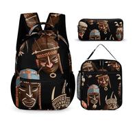 VFKLT Juego de 3 mochilas rituales africanas étnicas tribales, bolsa de viaje portátil, casual, mochilas deportivas con lonchera y estuche para lápices, ritual africano, étnico, tribal, talla única,