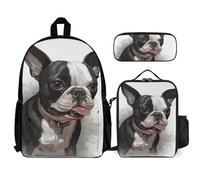 VFKLT Mochila Boston Terrier con lonchera y estuche, juego de 3 piezas, bolsa de viaje, mochila casual para laptop, color blanco, talla única, mochilas de viaje, Blanco, talla única