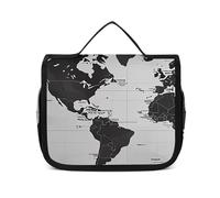 VFKLT Neceser colgante en blanco y negro con mapa del mundo, bolsa de maquillaje de viaje, organizador impermeable para mujeres y hombres, blanco, 22,6 x 7,1 x 18,5 cm, bolsa de aseo colgante, White,
