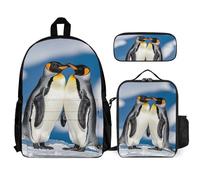 VFKLT Penguins in The Snow - Mochila con lonchera y estuche, juego de 3 piezas, bolsa de viaje, mochila casual para laptop, color blanco, talla única, mochilas de viaje, White, Talla única, Mochilas