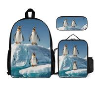 VFKLT Penguins On The Iceberg - Mochila con lonchera y estuche, juego de 3 piezas, bolsa de viaje, mochila casual para laptop, color blanco, talla única, mochilas de viaje, Blanco, talla única