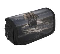 VFKLT Sailing Ship in Storm - Estuche para lápices de doble capa, gran capacidad, doble cremallera, portátil, para hombres, mujeres, viajes, negocios, oficina