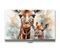 VFKLT Tarjetero con bolsillo para tarjetas de visita, diseño de jirafa de ciervo en acuarela, delgado, portátil, de metal, organizador de tarjetas de visita, cartera para tarjetas de crédito, funda