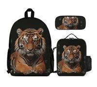 VFKLT With Tiger And Paws - Mochila con lonchera y estuche, juego de 3 piezas, bolsa de viaje, mochila casual para laptop, color blanco, talla única, mochilas de viaje, Blanco, talla única