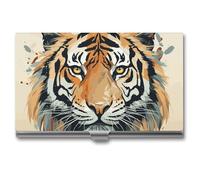 VFKLT Year of The Tiger Face - Tarjetero para tarjetas de visita, bolsillo delgado, portátil, de metal, organizador de tarjetas de visita, cartera para tarjetas de crédito, funda para tarjetas de