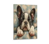 VFKLZCNYR Lienzo moderno con diseño de bulldog francés en 3D y enmarcado, cuadros perfectos sobre lienzo, arte de pared para decoración del hogar, oficina, sala de estar, dormitorio, 12 x 18 pulgadas