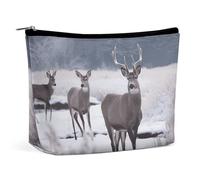 VFMKT Bolsa de maquillaje para mujer, impermeable, bolsa de cosméticos con diseño de ciervos en el desierto congelado, bolsa de maquillaje con cremallera, organizador de artículos de aseo de viaje