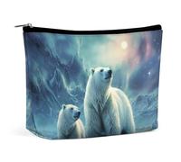 VFMKT Bolsa de maquillaje para mujer, impermeable, bolsa de cosméticos con diseño de osos polares, luces del norte, bolsa de maquillaje con cremallera, organizador de artículos de aseo de viaje para