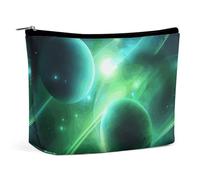 VFMKT Bolsa de maquillaje para mujer, impermeable, bolsa de cosméticos con diseño de planeta de luz verde, bolsa de maquillaje con cremallera, organizador de artículos de aseo de viaje para mujeres y