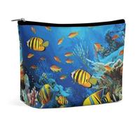 VFMKT Bolsa de maquillaje para mujer, impermeable, bolsa de cosméticos The Underwater World, bolsa de maquillaje de peces tropicales con cremallera, organizador de artículos de aseo de viaje para