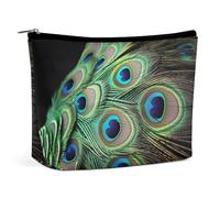 VFMKT Bolsa de maquillaje para mujer, impermeable, bolsa de maquillaje de plumas de pavo real verde, bolsa de maquillaje con cremallera, organizador de artículos de aseo de viaje para mujeres y