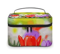 VFMKT Bolsa de maquillaje portátil de flores de primavera, bolsa de cosméticos de viaje con cremallera, organizador de maquillaje para mujeres y mujeres, Spring Flowers, 25x18x15cm