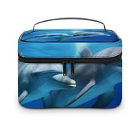 VFMKT Dolphins In The - Bolsa de maquillaje portátil de viaje con cremallera, organizador de maquillaje para mujeres y mujeres, Delfines en el, 25x18x15cm