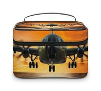 VFMKT DuSky - Bolsa de maquillaje portátil con cremallera y cremallera para mujer, 25 x 18 x 15 cm, Avión militar aterrizando en pistas de la fuerza aérea contra la hermosa DuSky, 25x18x15cm
