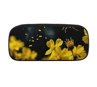 VFMKT Estuche de cuero impermeable para lápices, bonito estuche de viaje, organizador de maquillaje, para hombres y mujeres, abejas volando sobre flores