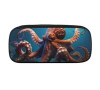 VFMKT Estuche de cuero impermeable para lápices, bonito estuche de viaje, organizador de maquillaje, para hombres y mujeres, pulpo animal