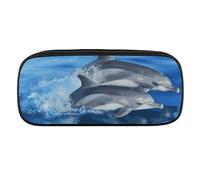 VFMKT Estuche de cuero impermeable para lápices, bonito estuche de viaje, organizador de maquillaje, para hombres y mujeres, familia de delfines