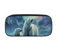 VFMKT Estuche de cuero impermeable para lápices, bonito estuche de viaje, organizador de maquillaje, para hombres y mujeres, osos polares, luces del norte