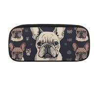 VFMKT Estuche de cuero impermeable para lápices, bonito estuche de viaje, organizador de maquillaje, para hombres y mujeres, I Love French Bulldog