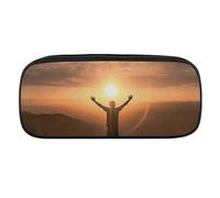 VFMKT Estuche de cuero impermeable para lápices, bonito estuche de viaje, organizador de maquillaje, para hombres y mujeres, hombre levanta los brazos