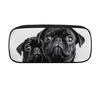 VFMKT Estuche de cuero impermeable para lápices, bonito estuche de viaje para cosméticos, bolsa organizadora para bolígrafos para hombres y mujeres, lindo perro carlino negro