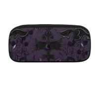 VFMKT Estuche de cuero impermeable para lápices, bonito estuche de viaje para cosméticos, bolsa organizadora para bolígrafos para hombres y mujeres, color morado y negro gótico espeluznante