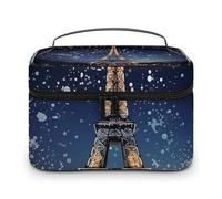 VFMKT Night Paris Eiffel - Bolsa de maquillaje portátil de viaje con cremallera, organizador de maquillaje para mujeres y mujeres, Night Paris Eiffel, 25x18x15cm