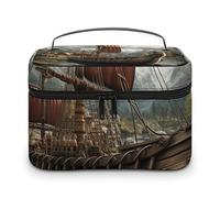 VFMKT Old Boat - Bolsa de maquillaje portátil de viaje con cremallera, organizador de maquillaje para mujeres y mujeres, Barco antiguo, 25x18x15cm