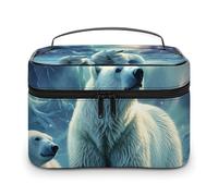 VFMKT Polar Bears Northern Lights_ - Bolsa de maquillaje portátil de viaje con cremallera, organizador de maquillaje para mujeres y mujeres, 25 x 18 x 15 cm, Polar Bears Northern Lights_, 25x18x15cm