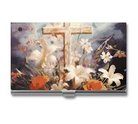 VFMKT Tarjetero delgado de metal para tarjetas de visita, portatarjetas de visita, bolsillo para tarjetas de identificación, cartera de arte de cruz de Pascua, para hombres y mujeres,