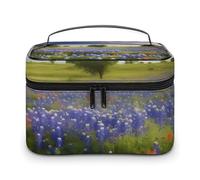 VFMKT Texas Bluebonnets - Bolsa de maquillaje portátil de viaje con cremallera, organizador de maquillaje para mujeres y damas, paisaje de Texas Bluebonnets, 25 x 18 x 15 cm, Texas Bluebonnets Scenery