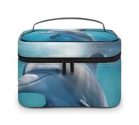 VFMKT Winter The Dolphin - Bolsa de maquillaje portátil de viaje con cremallera, organizador de maquillaje para mujeres y mujeres, Invierno el delfín, 25x18x15cm