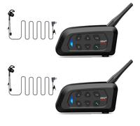 vFound V4 Plus Sistema de Intercomunicación para Cascos de Moto Bluetooth, 1.500 m de Alcance, Comunicación Grupal para 4 Usuarios, Motociclismo, Árbitros de Fútbol, Esquí y Quad/Trail (2 Unidades)