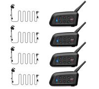 vFound V4 Plus Sistema de Intercomunicación para Cascos de Moto Bluetooth, 1.500 m de Alcance, Comunicación Grupal para 4 Usuarios, Motociclismo, Árbitros de Fútbol, Esquí y Quad/Trail (4 Unidades)