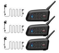 vFound V4 Plus Sistema de Intercomunicación para Cascos de Moto Bluetooth, 1.500 m de Alcance, Comunicación Grupal para 4 Usuarios, Motociclismo, Árbitros de Fútbol, Esquí y Quad/Trail (3 Unidades)