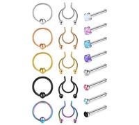 VFUN 20G Piercing Nariz Nostril Piercing Acero Inoxidable Diamante Opal Falso Piercing Nariz Falso Septum Nostril Piercing Joyería Piercing del Cuerpo Mujeres Hombres