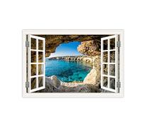 VFUNZA Ventana Cuadro sobre Lienzo-Vista mar cueva-Impresión de Naturaleza sobre Lienzo-Imagen Paisaje sobre Lienzo-Cuadros Decoracion Salon Modernos 40x60cm15.7x23.6in Sin Marco