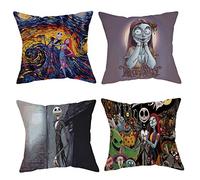 VFY Fundas de Almohada Nightmare de 4 Piezas - Juego de Fundas de Almohada Pesadilla Antes de Navidad, Regalos de Pesadilla Antes de Navidad, Fundas de Cojín de Sofá Cuadradas de 18x18 Pulgadas